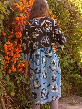 Gudrun Sjödén Women’s Blue Floral Button Down Crocus Dress Size Medium